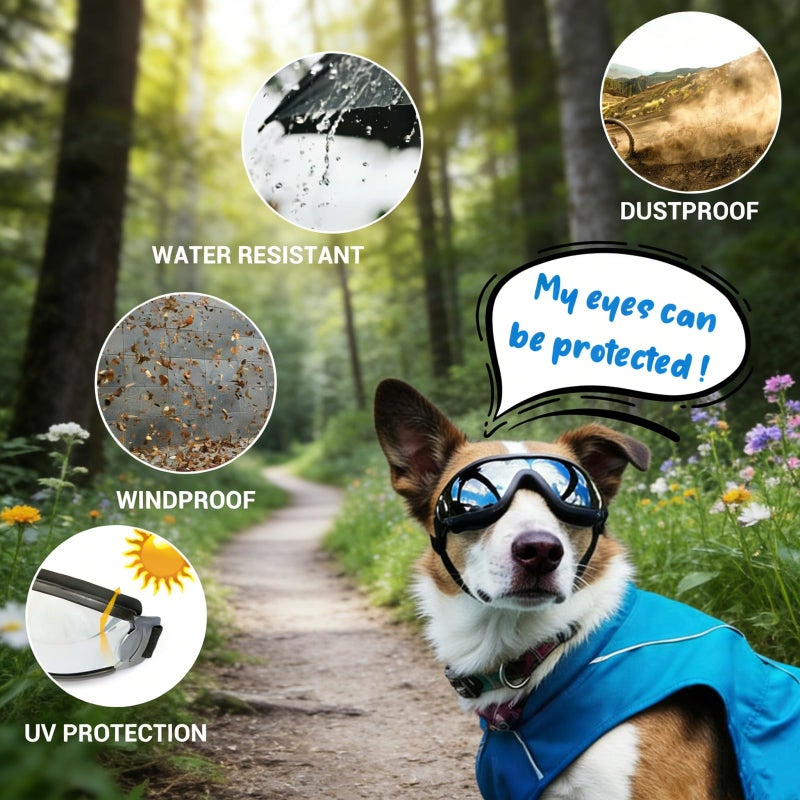 NAMSAN Dog Goggles Medium to Large Breed, Anti-UV Sunglasses for Dogs Large Breeds, Windproof Driving Dog Eye Protection, Doggy Glasses with Elastic Straps, Adjustable, Black - Image 4